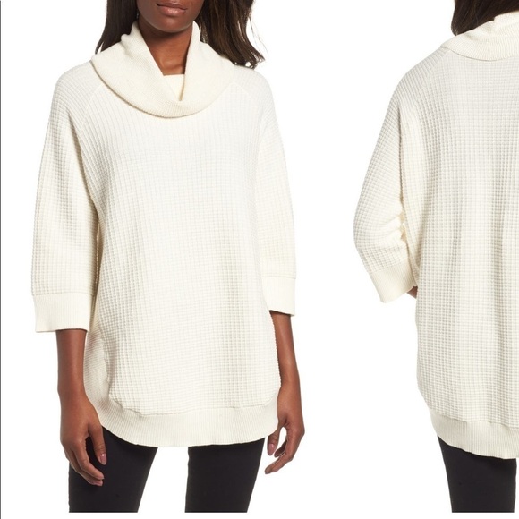 Nordstrom Sweaters - Nordstrom Chaus Cowl Neck Shirttail Hem Sweater Antique White Size Medium